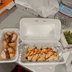 You Me Sushi - Mushroom ball, baked scallop roll and edamame in garlic