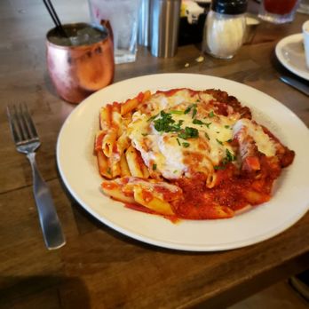 Saviano's Italian Kitchen - Veal parmesan nightly special. Tender veal, lightly breaded. Served on penne pasta with fresh mozzarella. Italian mule drink. - Italian Near Me - Euless, Texas