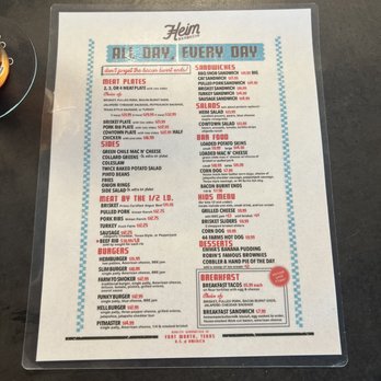 Heim Barbecue - Menu - Barbeque Near Me - Dallas, Texas Heim Barbecue - Menu - Barbeque Near Me - Dallas, Texas