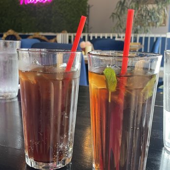 Saj - Tamarind soda (left) and mint iced tea (right) - Mediterranean Near Me - New Orleans, Louisiana