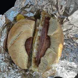Plain bagel with pork roll and egg Plain bagel with pork roll and egg