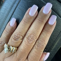 N & T Nails - Fill with gel color-Powder Pink topped with Disco Daydream