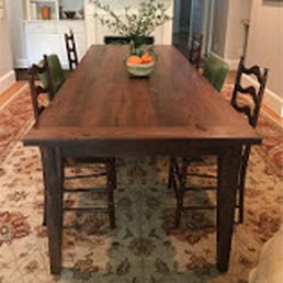 Farm table, beveled boards and my table has tapered legs.
