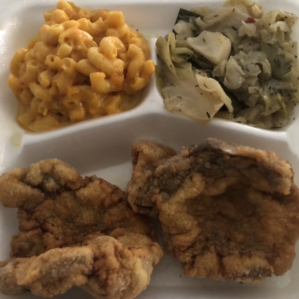 Fried Pork Chop, Mac and Cheese, and Cabbage Fried Pork Chop, Mac and Cheese, and Cabbage