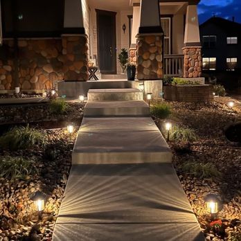 Leafy Landscape - Guiding the way with broom finished concrete and pathway lights - Landscaping Near Me Leafy Landscape - Guiding the way with broom finished concrete and pathway lights - Landscaping Near Me
