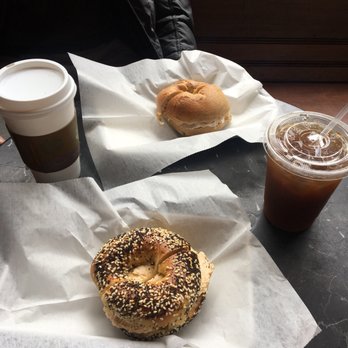 Spread Bagelry - Jalapeño cream cheese on everything in front, "mixed berry" cream cheese aka strawberry on whole wheat in back. Hot coffee and iced coffee. - Breakfast & Brunch Near Me - Philadelphia, Pennsylvania Spread Bagelry - Jalapeño cream cheese on everything in front, "mixed berry" cream cheese aka strawberry on whole wheat in back. Hot coffee and iced coffee. - Breakfast & Brunch Near Me - Philadelphia, Pennsylvania