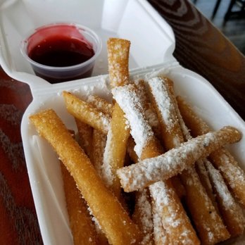 Off The Hook Fish Shrimp & Wings  - Funnel cake fries with strawberry syrup - Seafood Near Me - Lawrenceville, Georgia
