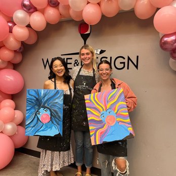 Wine & Design - Our teacher and finished products - Paint & Sip Near Me - Madison, Wisconsin