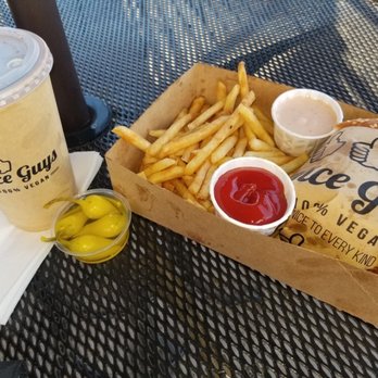 Nice Burger - Fries, Thousand Island, Ketchup, Yellow Chili Peppers, Black Cherry Soda, NICE BURGER with Cheese - Burgers Near Me - Santa Ana, California