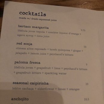Bartaco Chastain Park - Drink menu - Mexican Near Me - Atlanta, Georgia