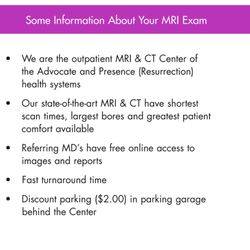 Chicago Northside MRI Center - Says 2 dollar parking. But if you go at a certain time it's 6. Wasn't told this nor in the flyer. False advertising at its best