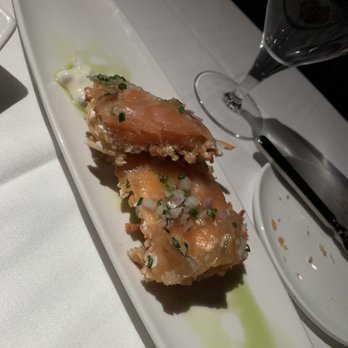 Canoe - Smoked Salmon on a Crispy Potato Cake w/ Goat Cheese Cream - New American Near Me - Atlanta, Georgia