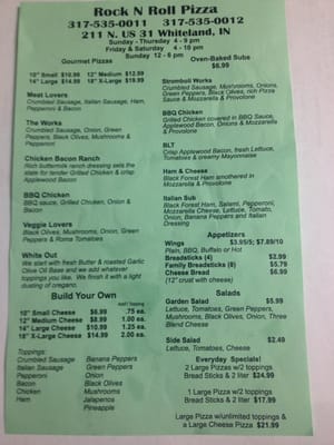 Menu photo 2 Rock N Roll Pizza New Whiteland, IN Menu photo 2 Rock N Roll Pizza New Whiteland, IN