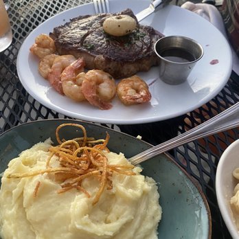 Orange Hill Restaurant & Events - 30 Day Dry Aged Ribeye, Grilled Shrimp, Four Cheese Mac N Cheese and 50/50 Mashed - Steakhouses Near Me - Orange, California