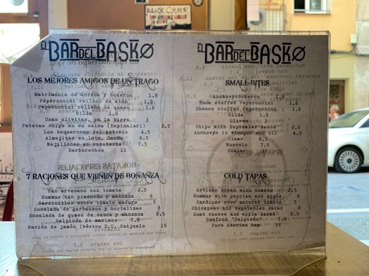 Menu photo 1 El Bar del Basko Barcelona, B Menu photo 1 El Bar del Basko Barcelona, B