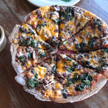 The Moringa Tree - Pizza with raw cheddar, sauteed mushrooms and kale on house made sourdough.. Kiss that ass, Pizza Hut. - Juice Bars & Smoothies Near Me - Elkhart, Indiana