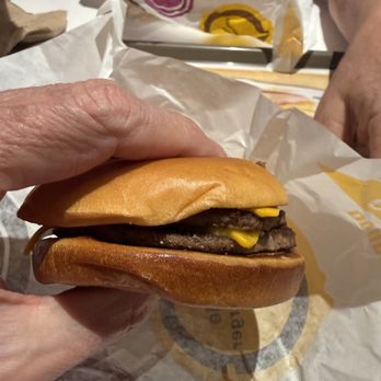 McDonald's - My sad little McDouble.  It almost qualifies as a smashed burger! LOL! - Fast Food Near Me - Los Angeles, California