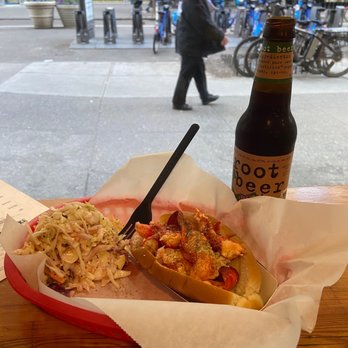 Luke's Lobster Union Square - Butter lobster Roll, slaw & root beer. - Seafood Near Me - New York, New York Luke's Lobster Union Square - Butter lobster Roll, slaw & root beer. - Seafood Near Me - New York, New York