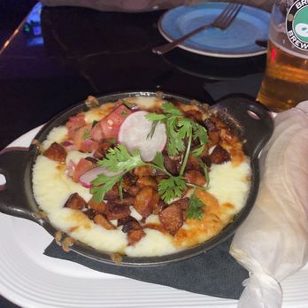 Spanglish NYC - Fondue Queso Fundido Melted Mexican Cheeses, with chorizo. - Mexican Near Me - Bayside, New York