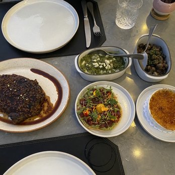 Ember & Rye - 16oz Ribeye, Avocado Toastada, Corn Crème Brûlée, Sherry Glazed Mushrooms, Parsnip Creamed Spinach - Seafood Near Me - Carlsbad, California