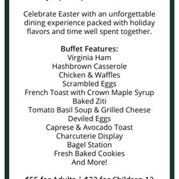 The menu for Easter brunch