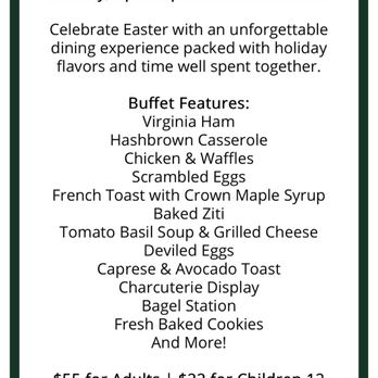 Inn at Bellefield / Hyde Park - The menu for Easter brunch - Hotels Near Me - Hyde Park, New York