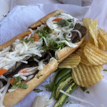 M Sandwiches - 3. Grilled Lemongrass Beef Banh Mi Sandwich - Vietnamese Near Me - San Mateo, California M Sandwiches - 3. Grilled Lemongrass Beef Banh Mi Sandwich - Vietnamese Near Me - San Mateo, California