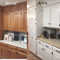 Charlotte New Life Resurfacing - This dull boring oak kitchen was brought to new life by refinishing in a "SW Alabaster White"