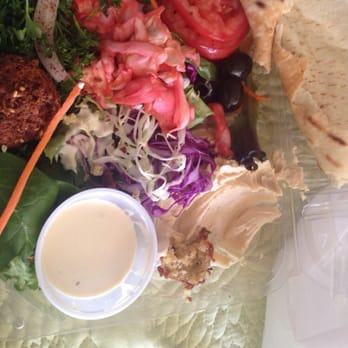 Adonis - Hummus, falafel with dipping suce, stuffed grape leaves pita bread & veggies!! Delicious!! - Mediterranean Near Me - Laguna Beach, California