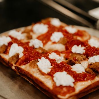 Via 313 Pizza - a square pizza topped with sauce and cheese - Pizza Near Me - Murray, Utah Via 313 Pizza - a square pizza topped with sauce and cheese - Pizza Near Me - Murray, Utah