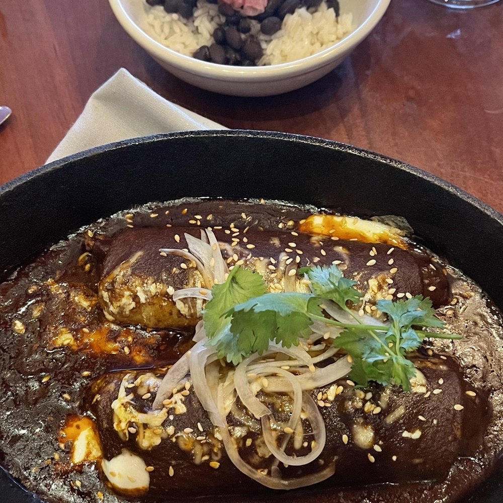 El Vez - Short rib enchiladas and rice, black beans and pickled red onions - Mexican Near Me - Philadelphia, Pennsylvania