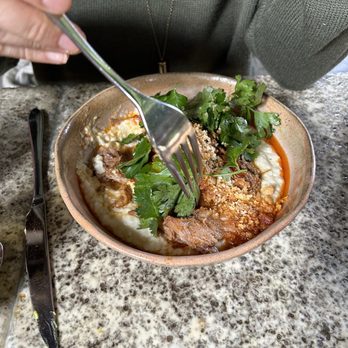 Nura - Red Curry Pork & Coconut Grits - New American Near Me - Brooklyn, New York Nura - Red Curry Pork & Coconut Grits - New American Near Me - Brooklyn, New York