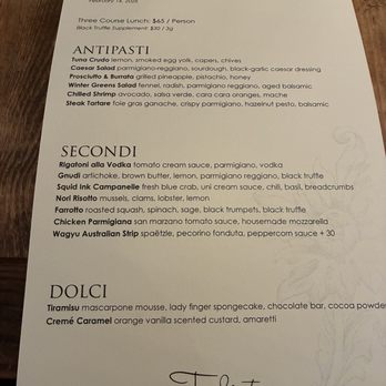 Tagliata - Menu for pre fixe Valentine's Day lunch - Italian Near Me - Baltimore, Maryland