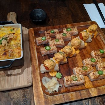 Green Leaf Cafe - Kimchi Cheese Linguine, Spicy Tuna Sushi and Salmon Oshi. - Sushi Bars Near Me - Burnaby, British Columbia Green Leaf Cafe - Kimchi Cheese Linguine, Spicy Tuna Sushi and Salmon Oshi. - Sushi Bars Near Me - Burnaby, British Columbia