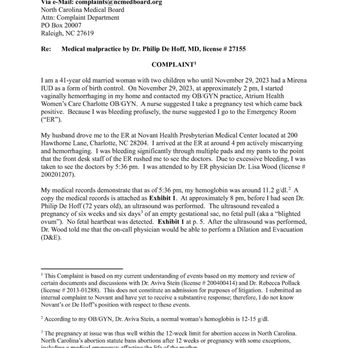 Providence Ob/Gyn - NC Medical Board Complaint against De Hoff p. 1 - Obstetricians & Gynecologists Near Me - Charlotte, North Carolina Providence Ob/Gyn - NC Medical Board Complaint against De Hoff p. 1 - Obstetricians & Gynecologists Near Me - Charlotte, North Carolina