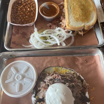 Gatlin's BBQ - Pulled pork sandwich and pulled pork baked potato - Barbeque Near Me - Houston, Texas