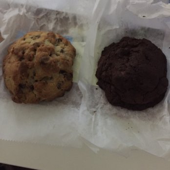 Levain Bakery - Chocolate chip walnut (left) double chocolate chocolate chip cookie (right) - Bakeries Near Me - New York, New York Levain Bakery - Chocolate chip walnut (left) double chocolate chocolate chip cookie (right) - Bakeries Near Me - New York, New York