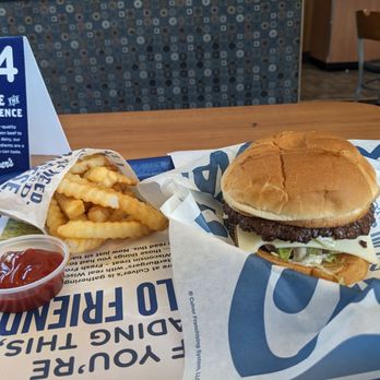 Culver's - Butterburger with nonmelted cheese, and regular fries - Ice Cream & Frozen Yogurt Near Me - Atascocita, Texas