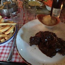 Restaurant Pro Deo - Flemish beef stew with applesauce and frites.