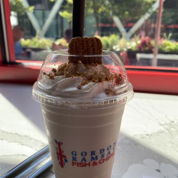 Gordon Ramsay Fish & Chips - Biscoff Shake with whip cream and a cookie on top. - Fish & Chips Near Me - Washington, DC, District of Columbia