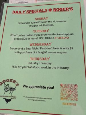 Menu photo 2 Roger's Restaurant & Pizza Dover, NH