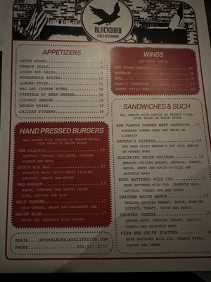 Menu photo 1 Blackbird Pub & Restaurant Cliffside Park, NJ Menu photo 1 Blackbird Pub & Restaurant Cliffside Park, NJ