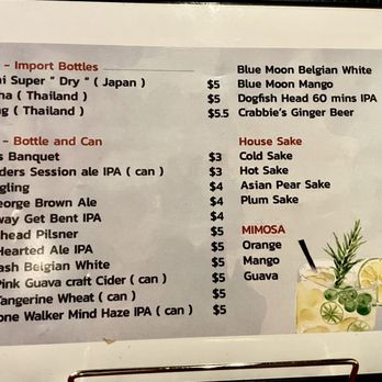 Yeah Siam - Menu - Beers, Saki, Mimosas (Dec 2023) - Zoom in to see details and prices - Thai Near Me - Blacksburg, Virginia
