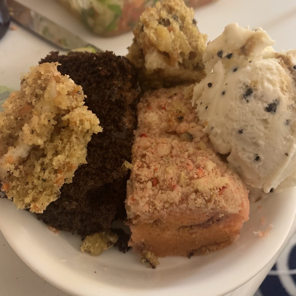 Carrot cake, chocolate black-out cake, and strawberry shortcake. I served them with vanilla ice cream.