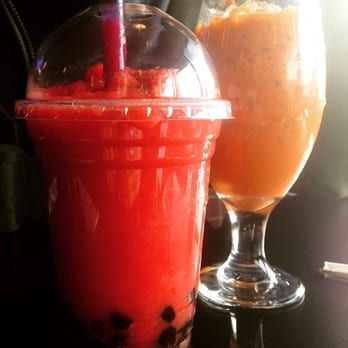 Pho Dakao - Strawberry smoothie with tapioca, and a Thai tea. - Vietnamese Near Me - Worcester, Massachusetts Pho Dakao - Strawberry smoothie with tapioca, and a Thai tea. - Vietnamese Near Me - Worcester, Massachusetts