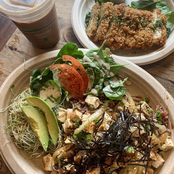 Peace Café - Tofu poke plate with tofu katsu on the side - Vegan Near Me - Honolulu, Hawaii Peace Café - Tofu poke plate with tofu katsu on the side - Vegan Near Me - Honolulu, Hawaii