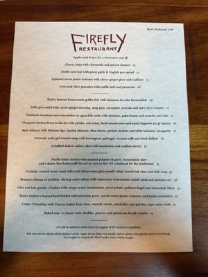 Menu photo 2 Firefly Restaurant San Francisco, CA