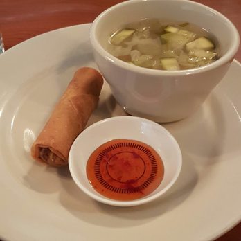 PP Thai & Sushi - The lunch set comes with this one spring roll and soup starter. - Thai Near Me - Mesa, Arizona