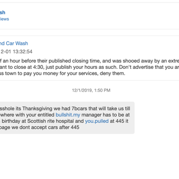 Soap Hand Car Wash - A response from an employee to my review, expressing my disappointment about their closing time. - Auto Detailing Near Me - Atlanta, Georgia