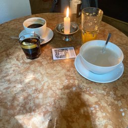 Coffee, freshly pressed orange juice